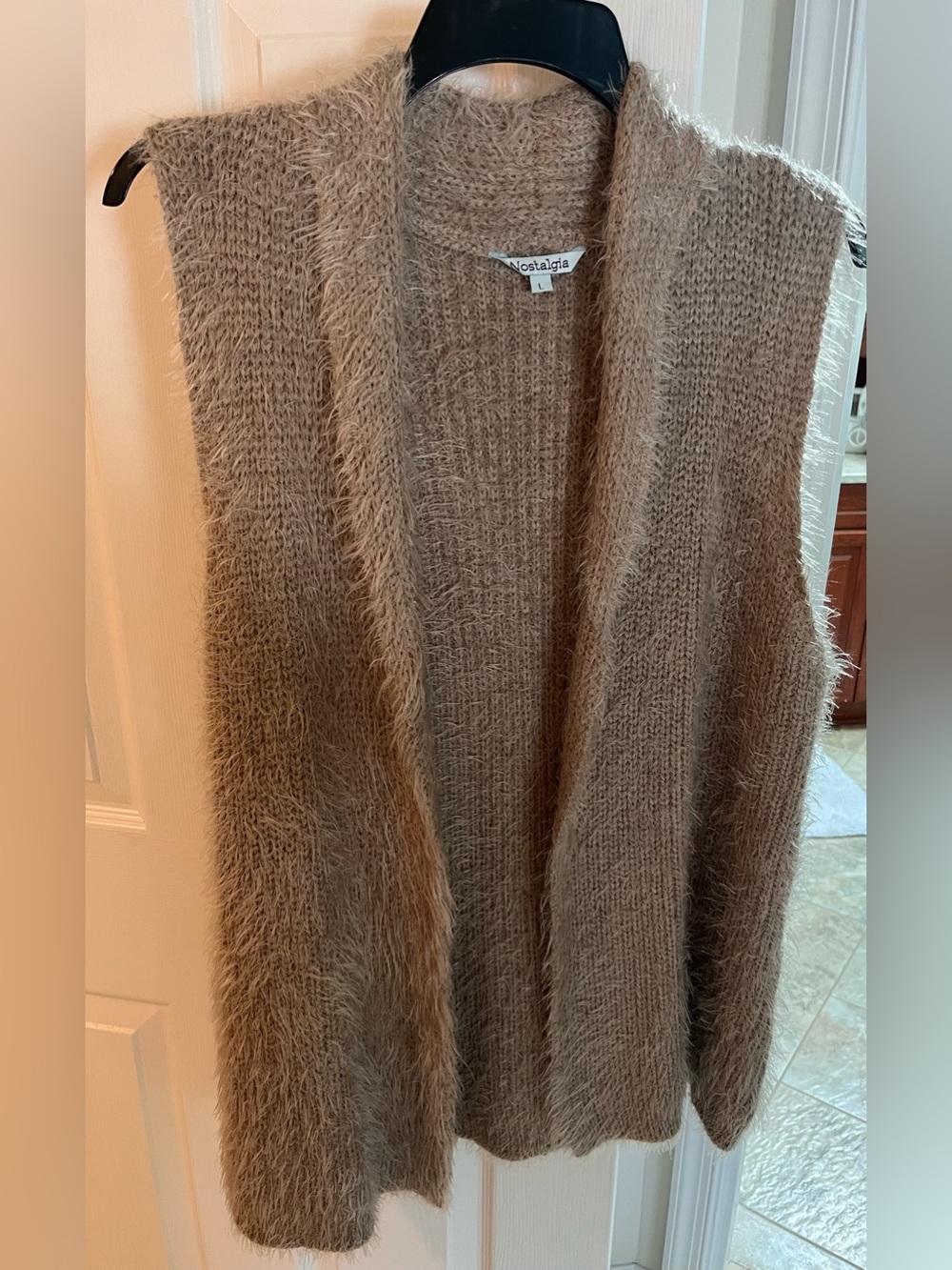 Nostalgia Fuzzy Taupe Open-Front Women's Sweater Vest